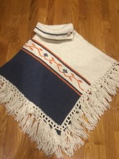 Handmade Wool Blend Native American Aztec Fringe S Small Poncho Cape Coat