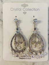 Crystal Collection Pierce Silvertone Austrian Crystal Chandelier Earrings