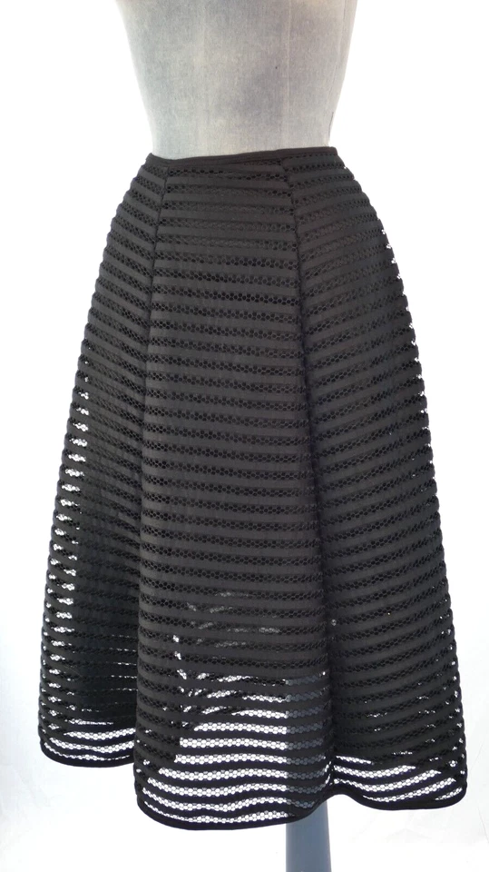 Quiz Midi Black Skirt Flare Mesh Rib Openwork Chic Retro High Waist Size UK 10 - Image 3 of 4