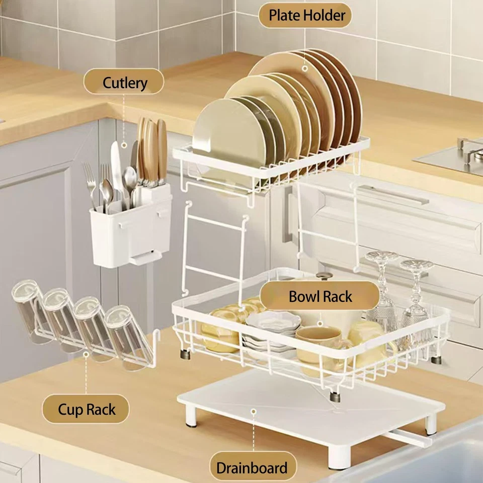 Сушилка для посуды над раковиной 2-уровневая кухонная полка из нержавеющей стали сушилка для столовых приборов - Изображение 4 из 4