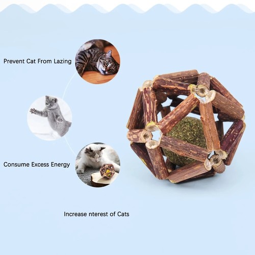 Cat Play Ball Dental Chew Silver Vine Matatabi Catnip Bell Interactive Kitten - Picture 3 of 16