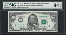 US $50 1977 PMG 64 EPQ UNC Fr #2119-B* Star Note FRN New York Morton/Blumenthal