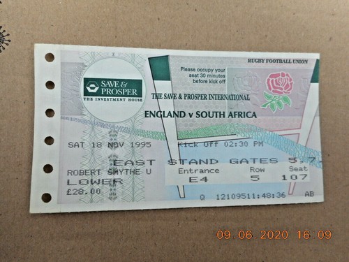 PROGRAMA INGLATERRA V SUDAFRICA + BOLETO PARTIDO 18 NOVIEMBRE 1995 - Imagen 2 de 2