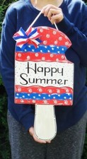18" Happy Summer POPSICLE SIGN Deck Patio Porch Door Hanger Plaque Wood Decor