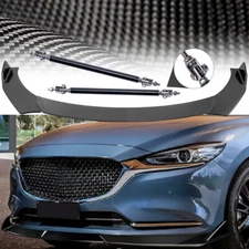 For Mazda 2 3 6 Carbon Fiber Front Bumper Lip Splitter+Spoiler Strut Rods
