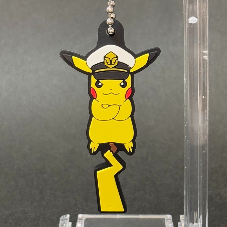 Captain Pikachu Pokemon Rubber Mascot Keychain Charm Bandai Japan