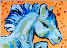 ACEO ART  horse statu impressionsim modern acrylic painting 2.5" x3.5" Tarrantts