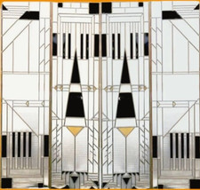 Frank Lloyd Wright Style Art Deco Stained Glass Panels 4 Antique