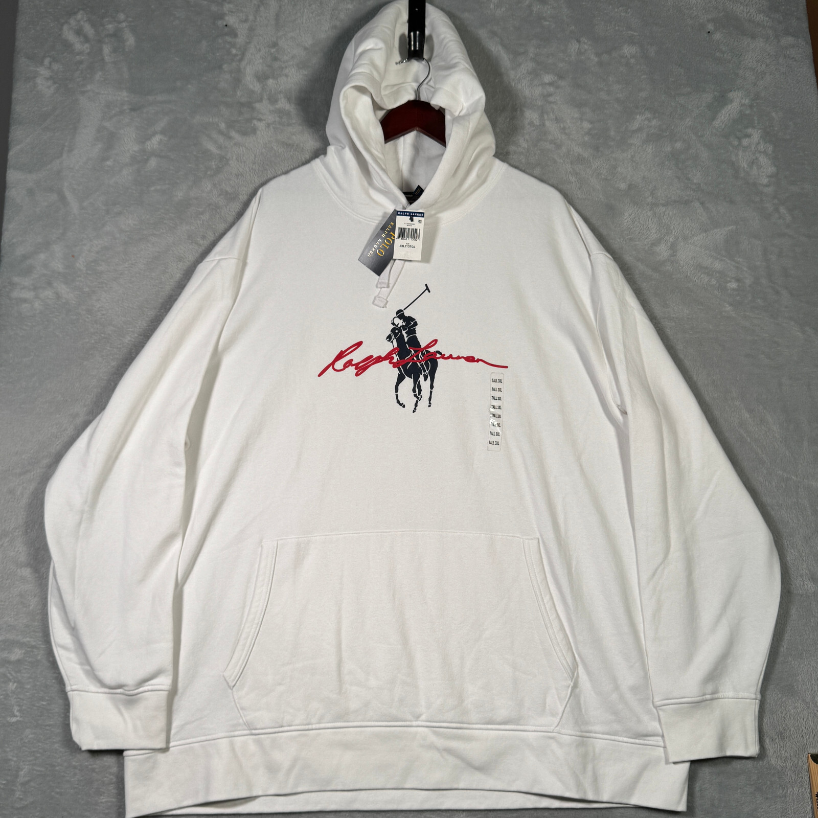 Ralph Lauren Felpa con Cappuccio Uomo 3XLT 3XL Alta Bianca Pony Pullover Polo Pile