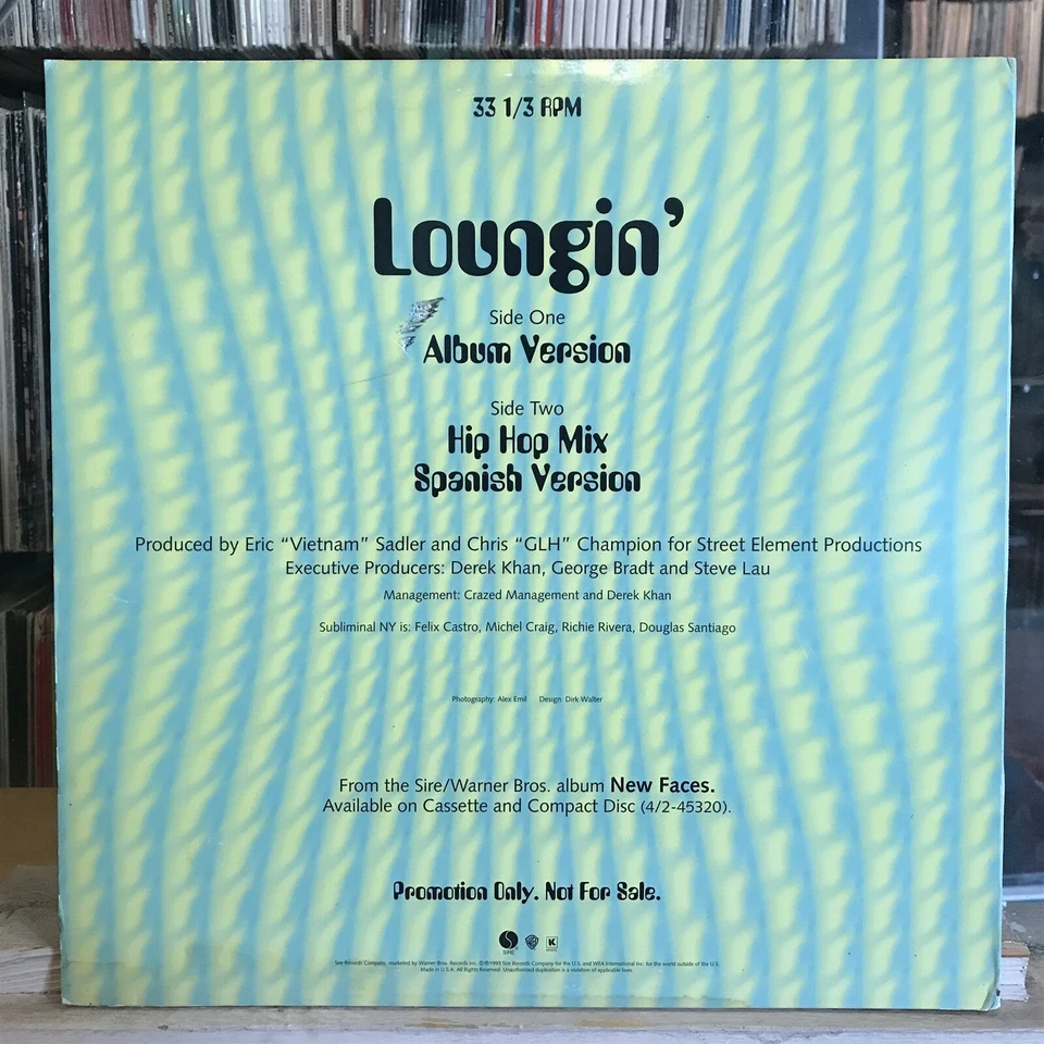 [EDM/DANCE/ELECTRONICA]~NM 12"~SUBLIMINAL NY~Loungin'~[x3 Mixes]~[1993~SIRE] Foto 2 de 4