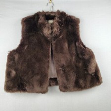 Lord & Taylor Vest Women's L/XL Brown Faux Fur Mock Neck Open Front
