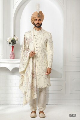 Mens Designer Wedding Party Wear Traditional Embroidered Groom Sherwani  India