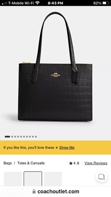 Coach Large Crocodile Embossed Leather Handbag Tote (Black