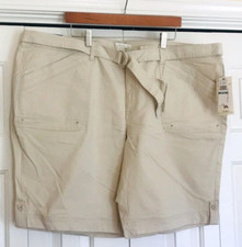 Gloria Vanderbilt Sierra Flat Front Shorts Womens Stretch Twill Belted Beige 24W
