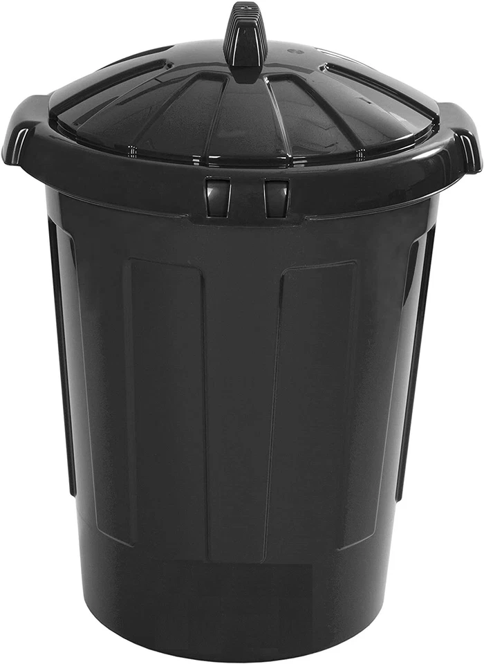 80L Black Plastic Dustbin Home Garden Storage Animal Feed Bin with Free Scoop - Image 4 of 4