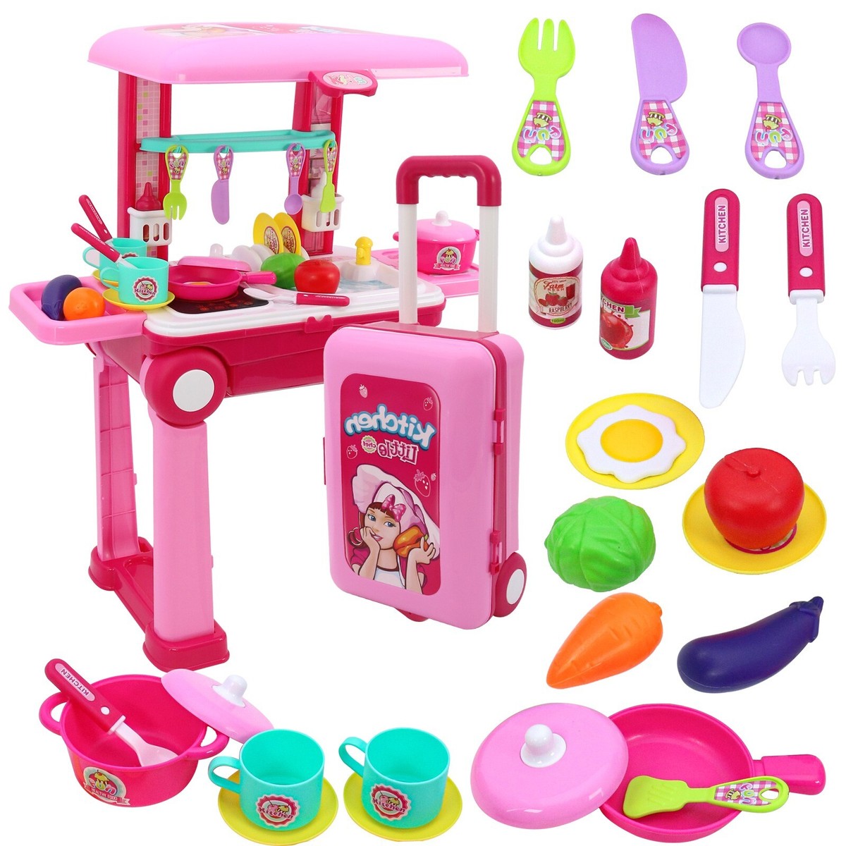 2-in-1 Travel Suitcase Kitchen Set for Children Travel Luggage