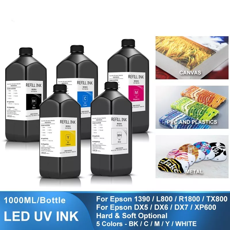 5 1000ML UV Ink For Epson 1390 L800 L1800 L805 R1800 R1900 UV