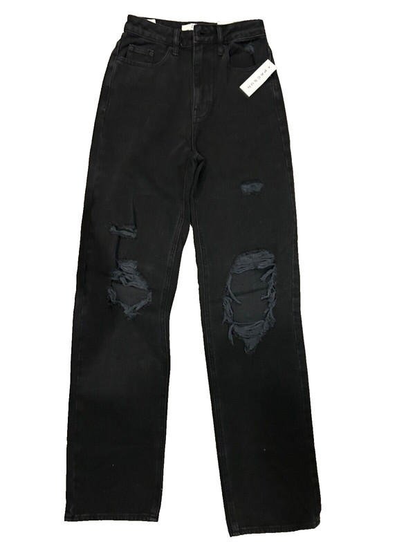 NWT Women's Pac Sun Black Distressed Boyfriend Jeans, Size 24, Retail $60