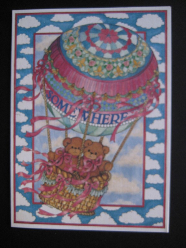 UNUSED 1988 vintage greeting card Lucy Rigg BLANK Teddy Bears in Hot Air Balloon