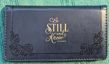NEW Christian Be Still Know I'm God Navy Blue Gold Lux Leather CHECKBOOK COVER
