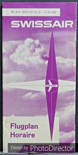 Rare 1956 German Language SwissAir Flight Schedule & Route Map