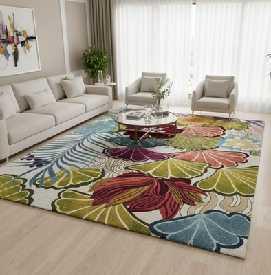 Modern Colorful Botanical Area Rug   Abstract Floral Living Room Carpet