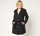 Dennis Basso Women's Petite Jacket PS Water Resistant Trench Coat Black A679224