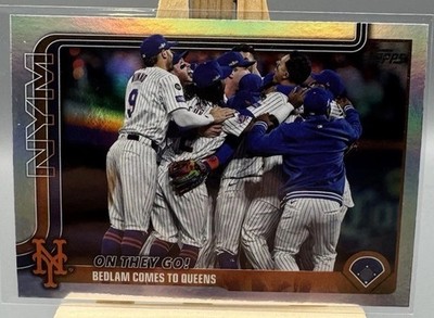 2025 Topps #432 On They Go! Bedlam Comes to Queens Rainbow Foil Mets
