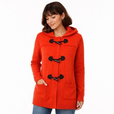 Lauren Ralph Lauren Hooded Toggle Cardigan Small Orange Red Lambswool Blend