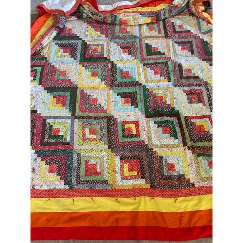 Handmade Full Size Log Cabin Patchwork Quilt Floral Calico Cottage Farmhouse