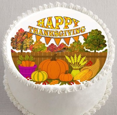 Thanksgiving Pumpkin Patch Party Edible Cake Image