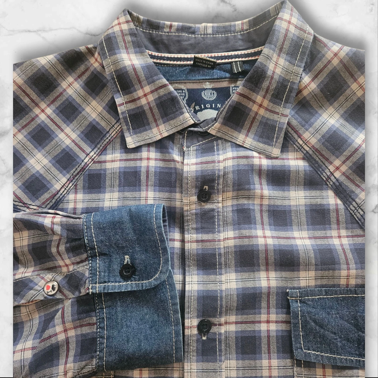 Buffalo David Bitton XXL Flannel Shirt Plaid Denim Western Long Sleeve Button-Up