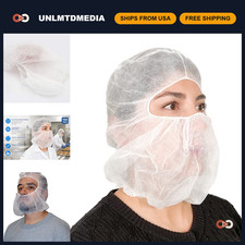 Disposable Bouffant Hoods - Full Face Hair  Beard Nets for Hygiene  Safety