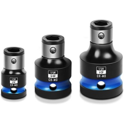 3PCS Impact Bit Holders 1/2 3/8 1/4 Square Drive to 1/4 Hex Bit Socket Adapter