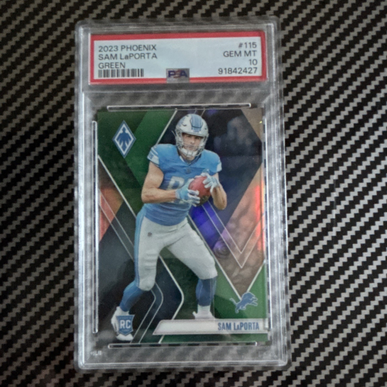 Panini 2023 Phoenix Sam LaPorta #115 Green /25 PSA 10 Rookie Lions