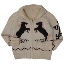 Vintage Cream Hand Knit Horse Cowichan Ladies Sweater