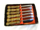 6 Wooden  Turned Handle Stainless Cheese Spreaders Japan 4" — photo 1