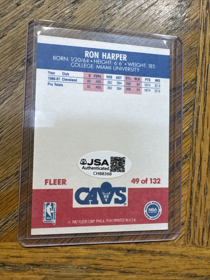 1987 Fleer Basketball Ron Harper Signed Trading Card #49 JSA CERT - Image 3 of 4