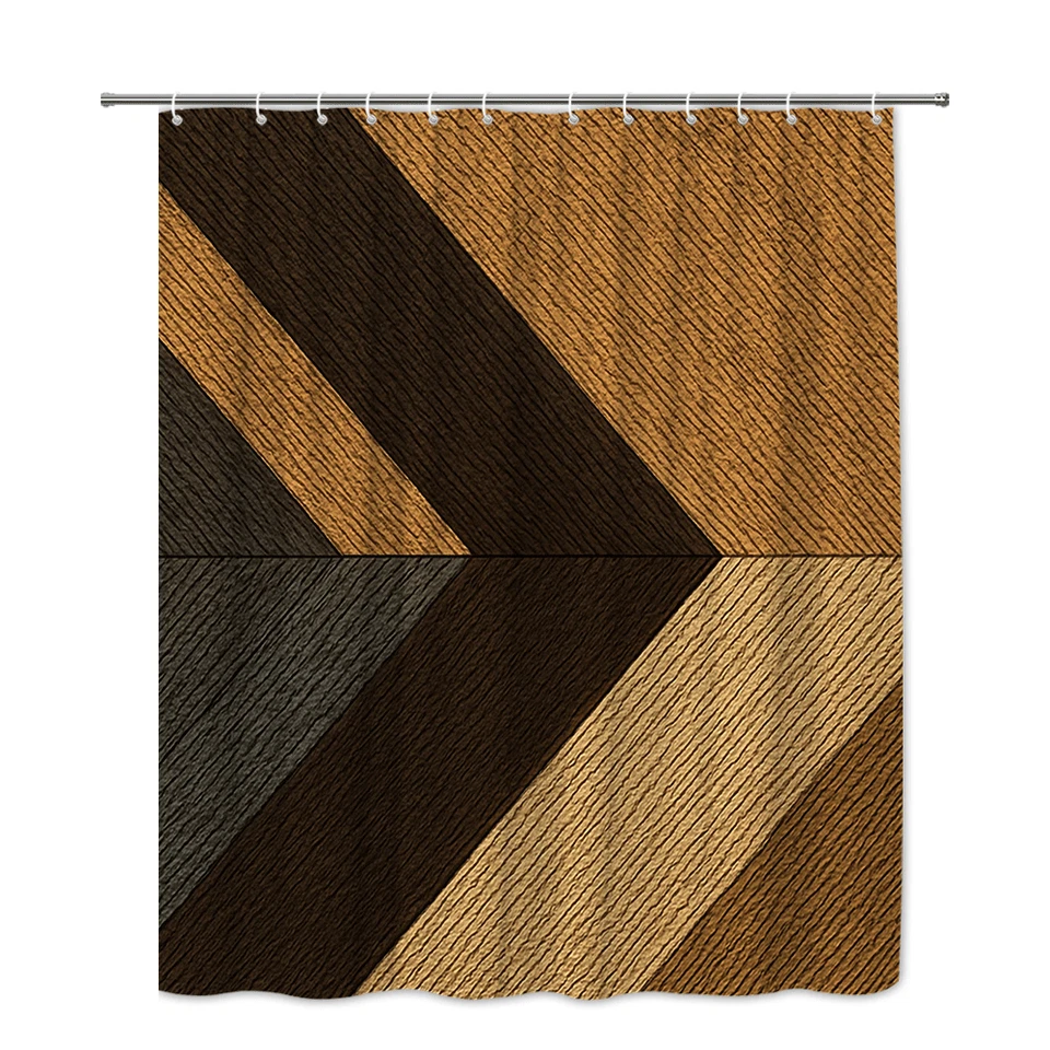 Elegante cortina de ducha Chevron marrón y beige para baños modernos Foto 2 de 4