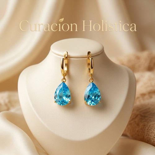 Elegant Handmade Swiss Blue Topaz Teardrop Earrings | 18K Gold Plated Silver - Picture 3 of 10
