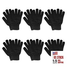 6 Pairs Winter Gloves for Women Men's Warm Knit Gloves for Clod Medium Black