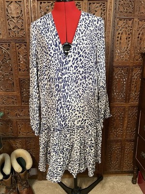 Beautiful Silk Blend Blue/White Long Sleeve Blouse/Dress - 38