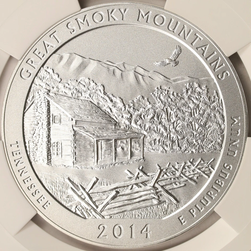 2014-P Great Smoky Mountains ATB 5 oz Silver Quarter 25c NGC SP70 - Image 3 of 4