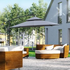Image of 3(m) Cantilever Banana Parasol Hanging Umbrella w/ LED Solar lights Double Roof