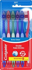 Colgate Extra Clean Toothbrush, Soft Toothbrush for Adults, 6 Count Pack of 1 