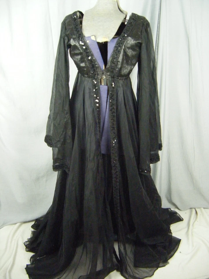 Vtg 60-70s Sheer Black Sequin Crepe Wide Bell Sleeve Night Robe-Bust 35/XS - Image 4 of 4