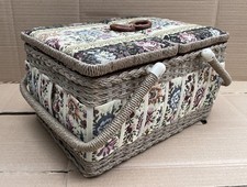 Alter Nähkorb Nähkästchen Kunststoff Geflecht Stoffbezogen