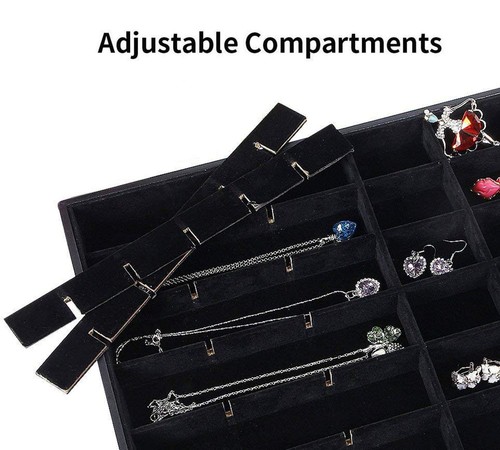 Black Velvet Stackable 24 Grid Jewelry Tray Showcase Display Organizer Holder... - Picture 4 of 7