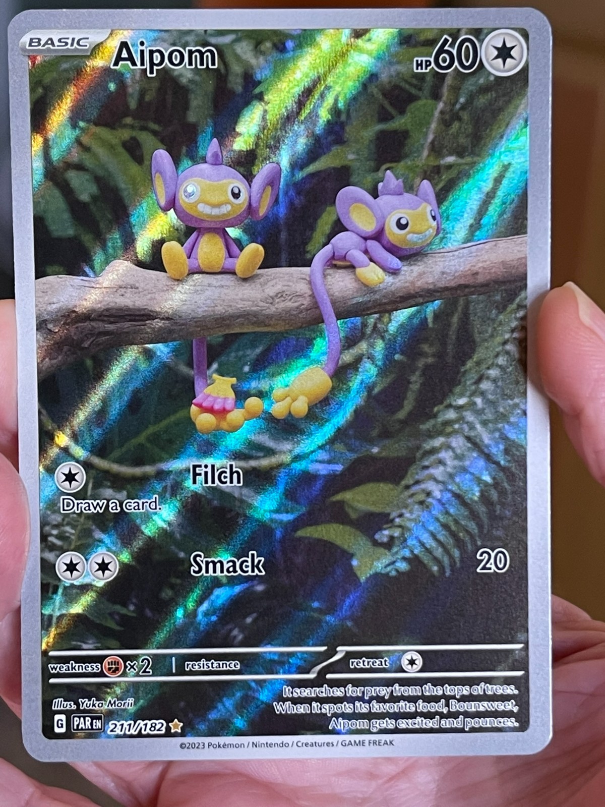 POKEMON AIPOM 211/182 RARE HOLOFOIL ILLUSTRATION FULL ART PARADOX RIFT NM CARD