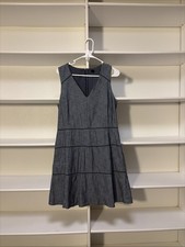 Gap Denim Chambray Eyelet V-neck fit & flare dress Size 12 Teacher Country